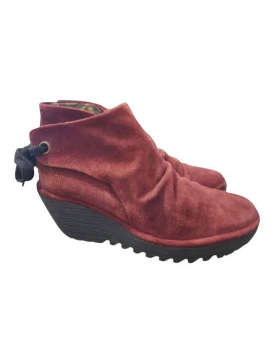 Fly London Shoes - FLY London YEBI Wedge Heel Ankle Boots - Wine Oil Suede, Womens 40 EU (9-9.5 US)